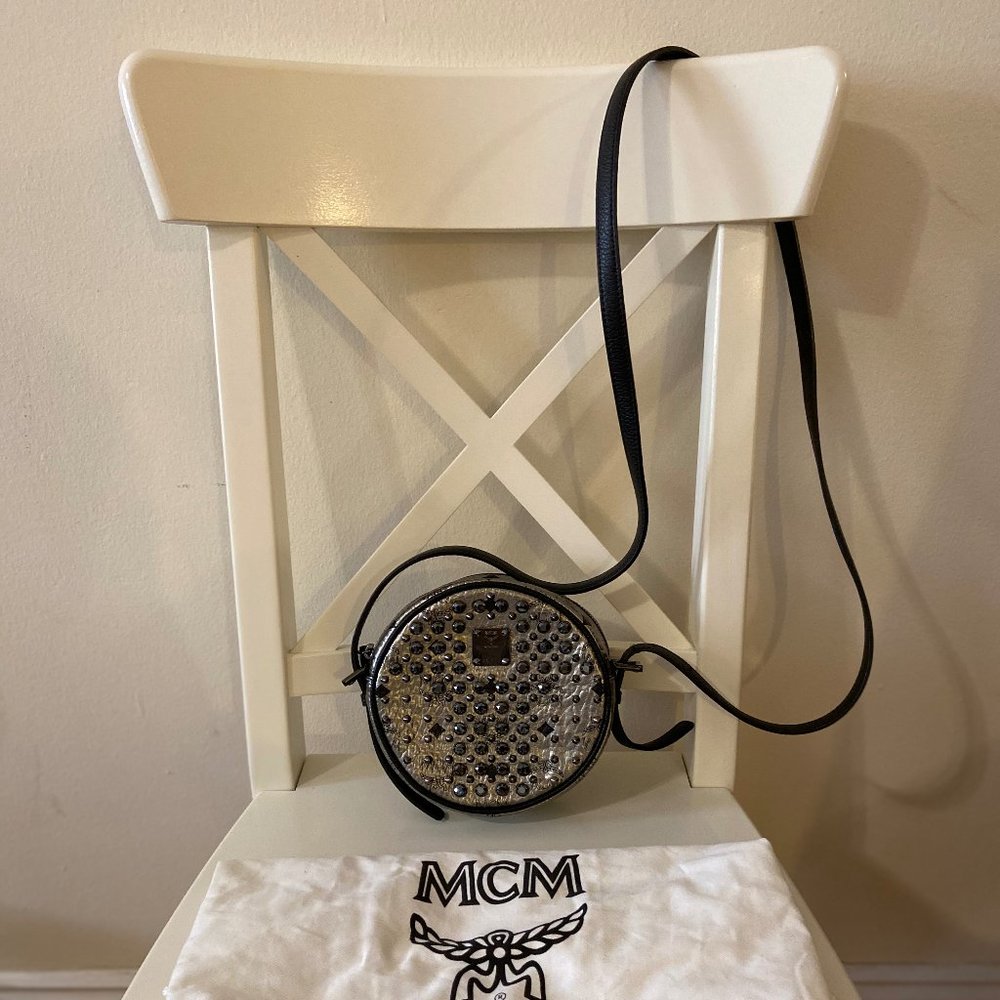 MCM Silver Studded Round Crossbody Bag
